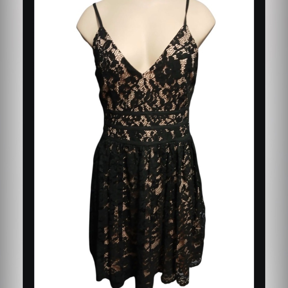 Mystic Black and Cream Lace Mini Dress